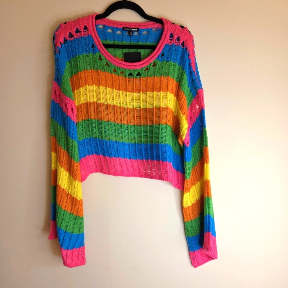 *Final Price* Fashion Nova Day By Day Sweater 2X Colorful Striped Knit Sweater